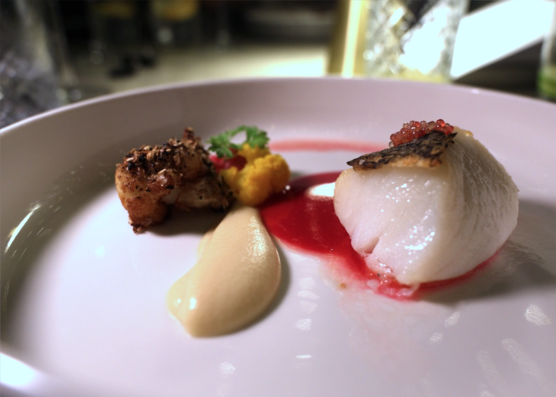 Snow fish with cauliflower purée, wattleseed crumble and beurre blanc